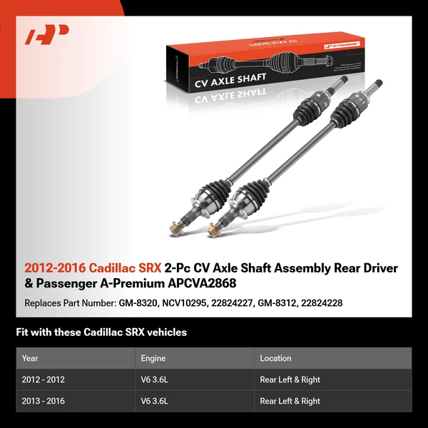 2012-2016 Cadillac SRX 2-Pc CV Axle Shaft Assembly Rear Driver & Passenger A-Premium APCVA2868