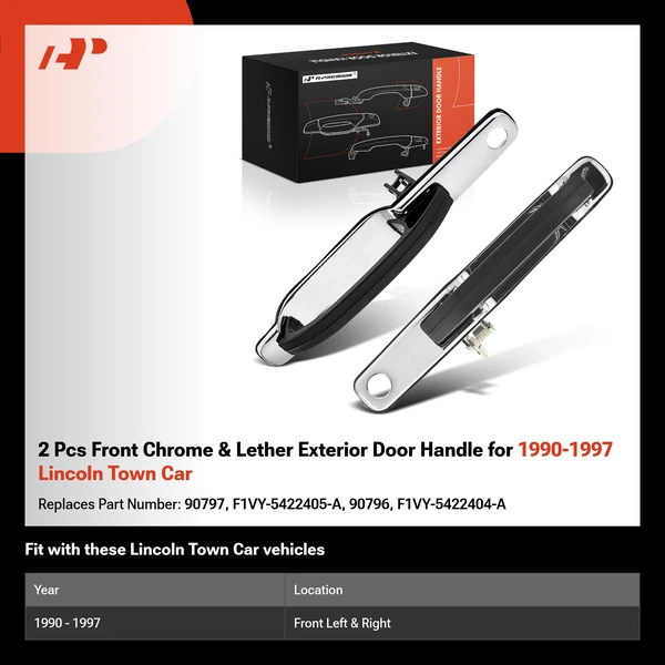 2 Pcs Front Chrome & Lether Exterior Door Handle for 1990-1997 Lincoln Town Car