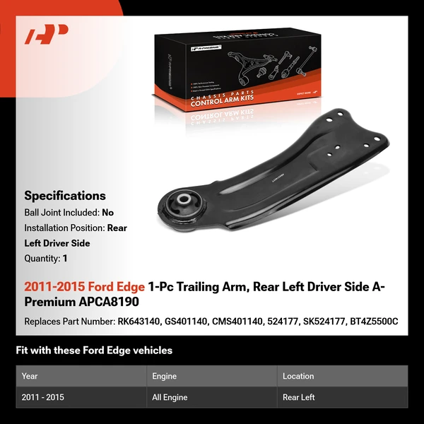 2011-2015 Ford Edge 1-Pc Trailing Arm, Rear Left Driver Side A-Premium APCA8190