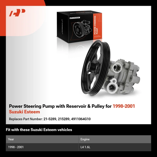 Power Steering Pump with Reservoir & Pulley for 1998-2001 Suzuki Esteem
