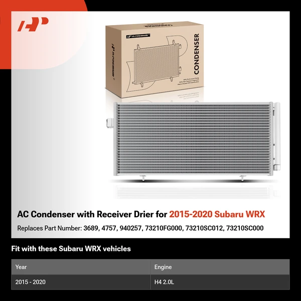 AC Condenser with Receiver Drier for 2015-2020 Subaru WRX