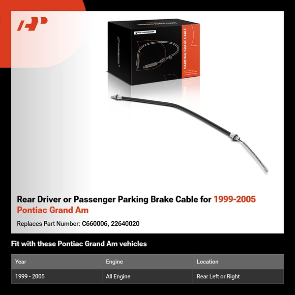 Rear Driver or Passenger Parking Brake Cable for 1999-2005 Pontiac Grand Am