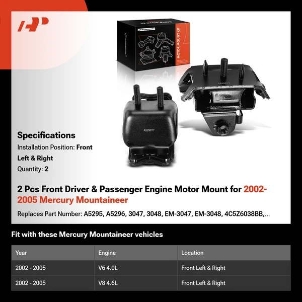 2 Pcs Front Driver & Passenger Engine Motor Mount for 2002-2005 Mercury Mountaineer