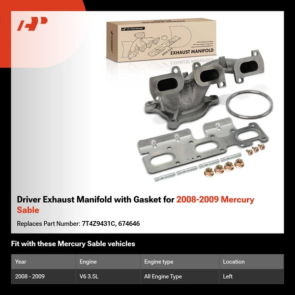 Driver Exhaust Manifold with Gasket for 2008-2009 Mercury Sable