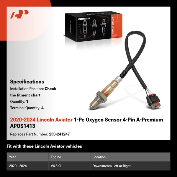 2020-2024 Lincoln Aviator 1-Pc Oxygen Sensor 4-Pin A-Premium APOS1413