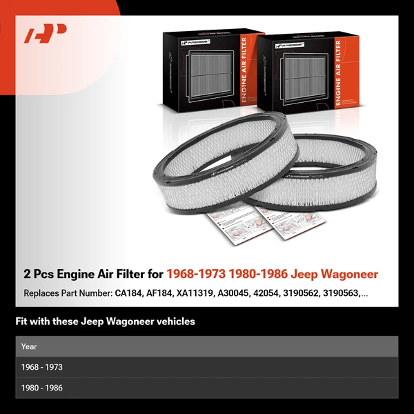 2 Pcs Engine Air Filter for 1968-1973 1980-1986 Jeep Wagoneer