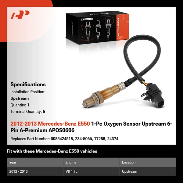 2012-2013 Mercedes-Benz E550 1-Pc Oxygen Sensor Upstream 6-Pin A-Premium APOS0606