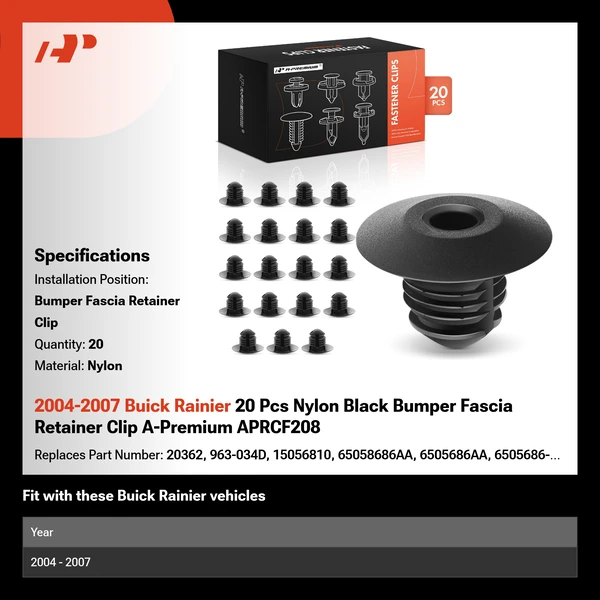 2004-2007 Buick Rainier 20 Pcs Nylon Black Bumper Fascia Retainer Clip A-Premium APRCF208