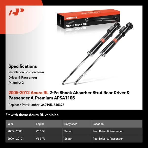 2005-2012 Acura RL 2-Pc Shock Absorber Strut Rear Driver & Passenger A-Premium APSA1105
