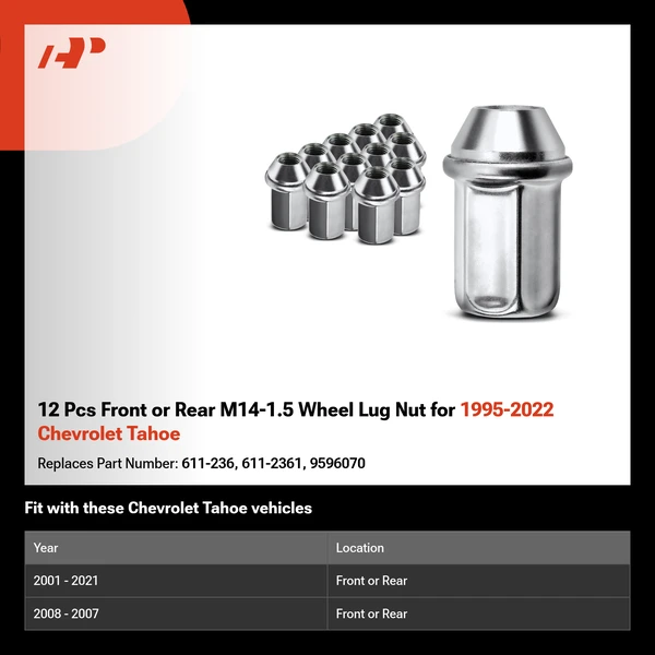 12 Pcs Front or Rear M14-1.5 Wheel Lug Nut for 1995-2022 Chevrolet Tahoe