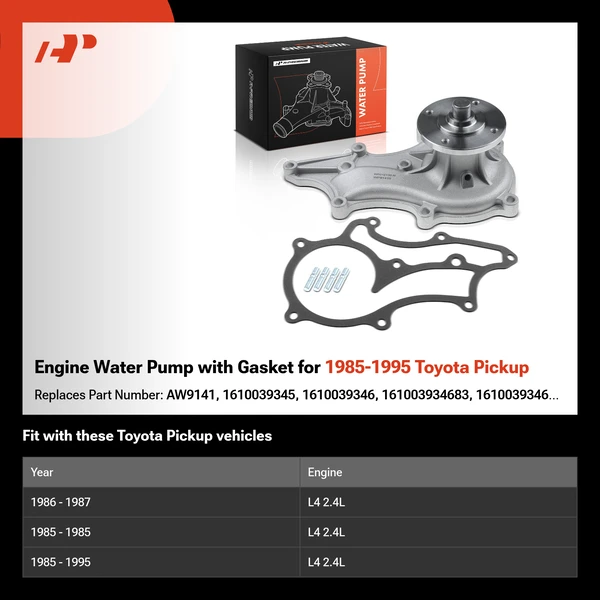 Engine Water Pump with Gasket for 1985-1995 Toyota Pickup