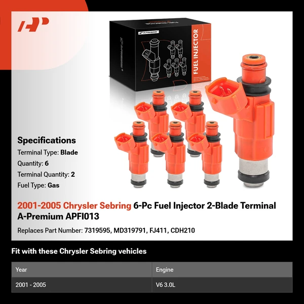 2001-2005 Chrysler Sebring 6-Pc Fuel Injector 2-Blade Terminal A-Premium APFI013