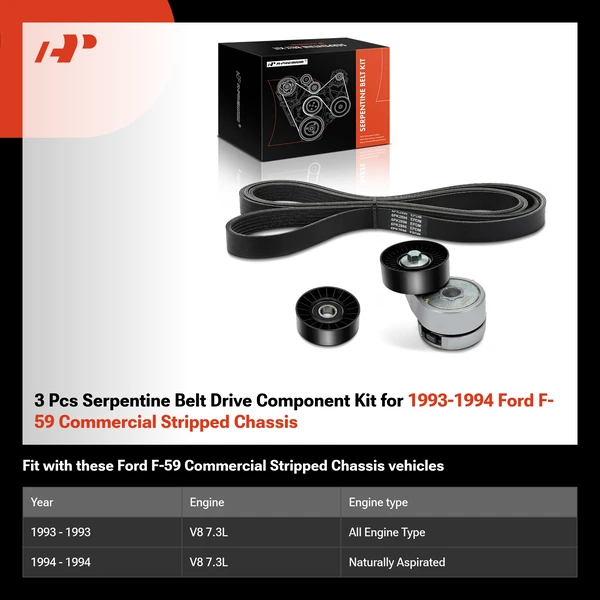3 Pcs Serpentine Belt Drive Component Kit for 1993-1994 Ford F-59 Commercial Stripped Chassis