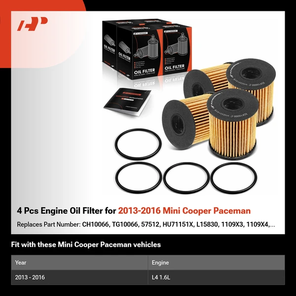 4 Pcs Engine Oil Filter for 2013-2016 Mini Cooper Paceman