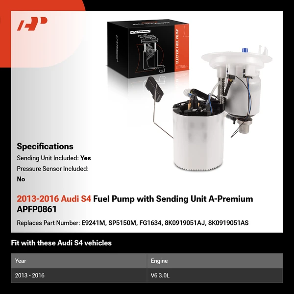 2013-2016 Audi S4 Fuel Pump with Sending Unit A-Premium APFP0861