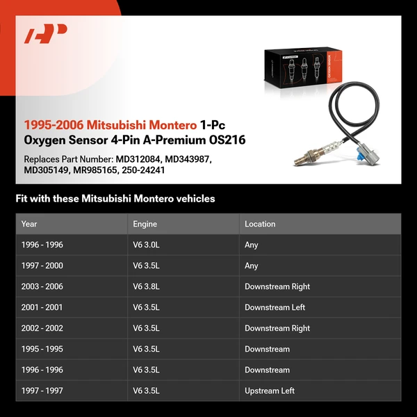 1995-2006 Mitsubishi Montero 1-Pc Oxygen Sensor 4-Pin A-Premium OS216