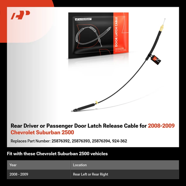 Rear Driver or Passenger Door Latch Release Cable for 2008-2009 Chevrolet Suburban 2500