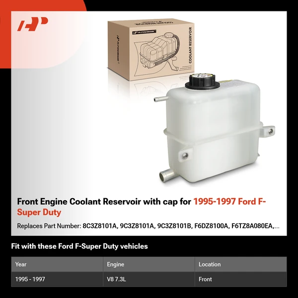 Front Engine Coolant Reservoir with cap for 1995-1997 Ford F-Super Duty