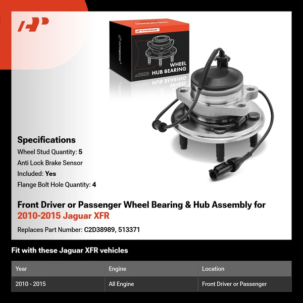 Front Driver or Passenger Wheel Bearing & Hub Assembly for 2010-2015 Jaguar XFR