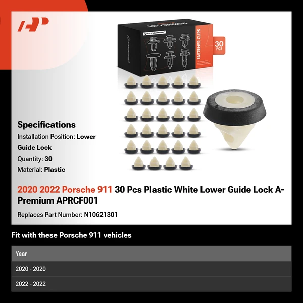 2020 2022 Porsche 911 30 Pcs Plastic White Lower Guide Lock A-Premium APRCF001