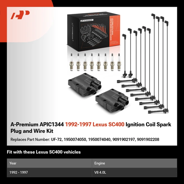 A-Premium APIC1344 1992-1997 Lexus SC400 Ignition Coil Spark Plug and Wire Kit