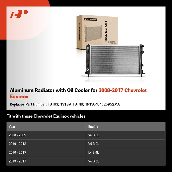 Aluminum Radiator with Oil Cooler for 2008-2017 Chevrolet Equinox