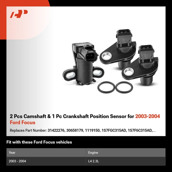 2 Pcs Camshaft & 1 Pc Crankshaft Position Sensor for 2003-2004 Ford Focus