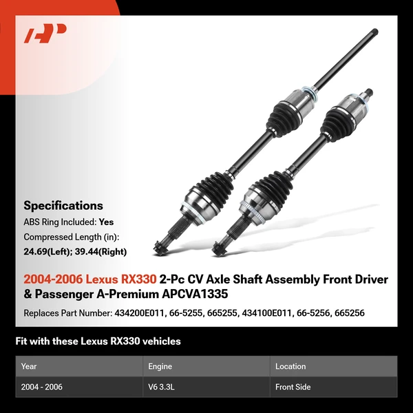 2004-2006 Lexus RX330 2-Pc CV Axle Shaft Assembly Front Driver & Passenger A-Premium APCVA1335