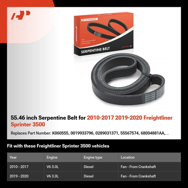 55.46 inch Serpentine Belt for 2010-2017 2019-2020 Freightliner Sprinter 3500