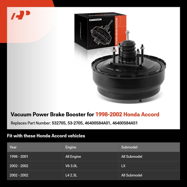 Vacuum Power Brake Booster for 1998-2002 Honda Accord