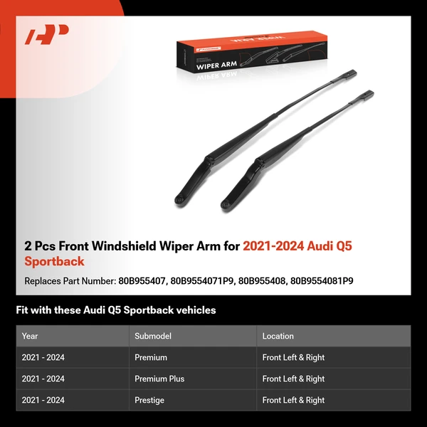 2 Pcs Front Windshield Wiper Arm for 2021-2024 Audi Q5 Sportback