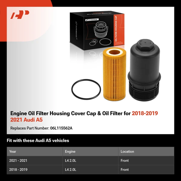 Engine Oil Filter Housing Cover Cap & Oil Filter for 2018-2019 2021 Audi A5