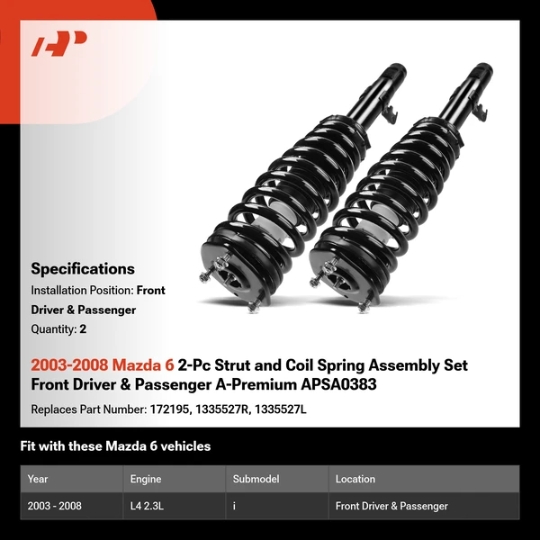 2003-2008 Mazda 6 2-Pc Strut and Coil Spring Assembly Set Front Driver & Passenger A-Premium APSA0383