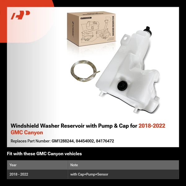 Windshield Washer Reservoir with Pump & Cap for 2018-2022 GMC Canyon