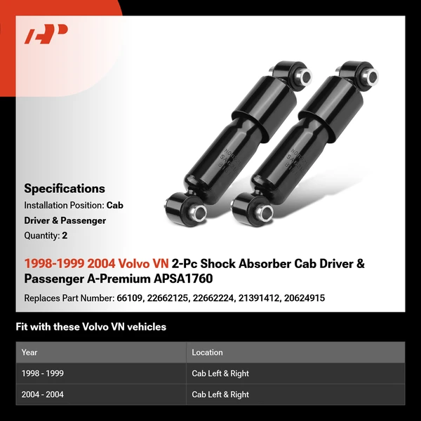 1998-1999 2004 Volvo VN 2-Pc Shock Absorber Cab Driver & Passenger A-Premium APSA1760