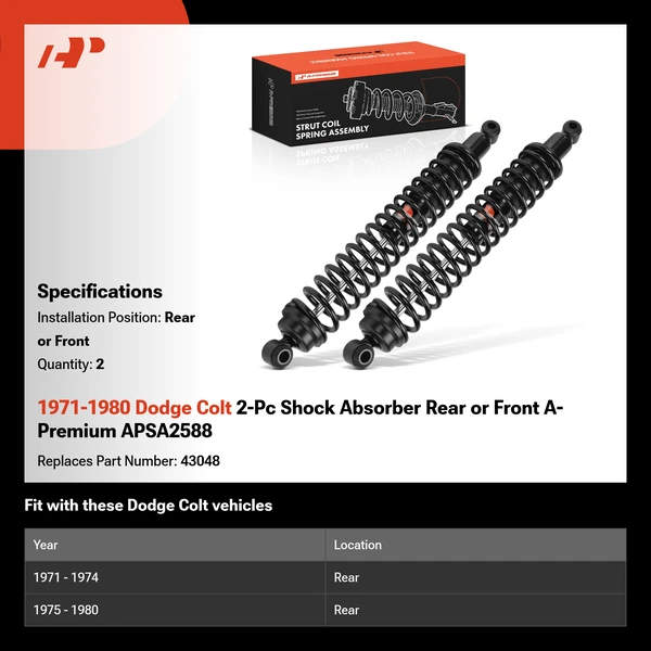 1971-1980 Dodge Colt 2-Pc Shock Absorber Rear or Front A-Premium APSA2588