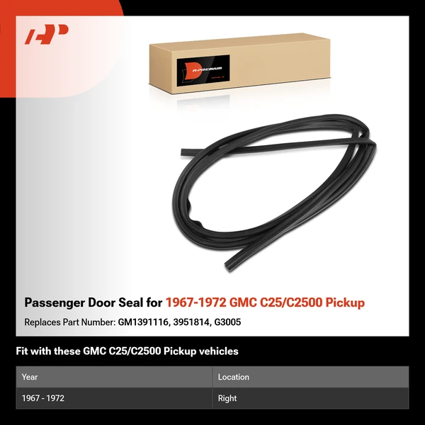 Passenger Door Seal for 1967-1972 GMC C25/C2500 Pickup