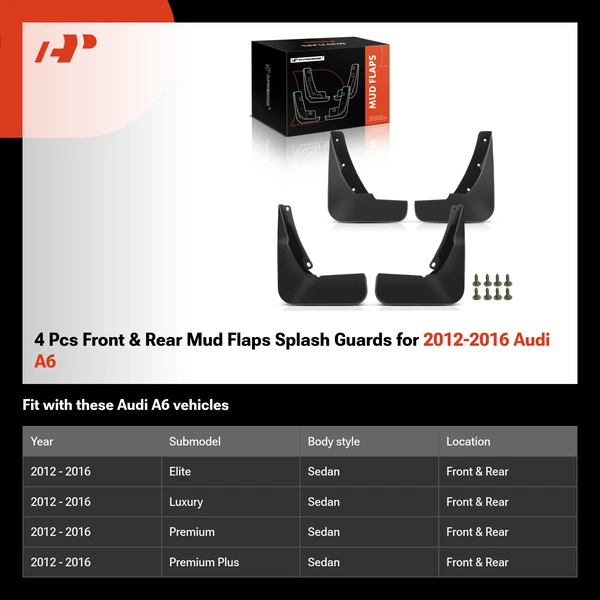 4 Pcs Front & Rear Mud Flaps Splash Guards for 2012-2016 Audi A6