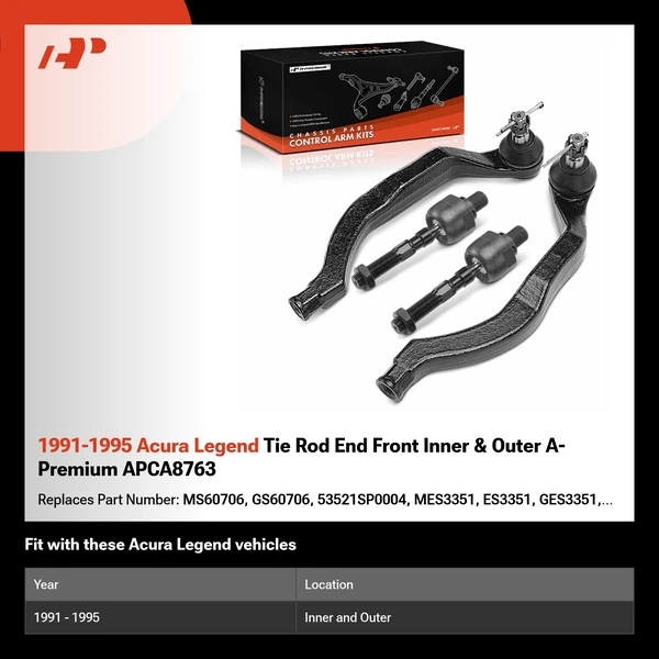 1991-1995 Acura Legend Tie Rod End Front Inner & Outer A-Premium APCA8763