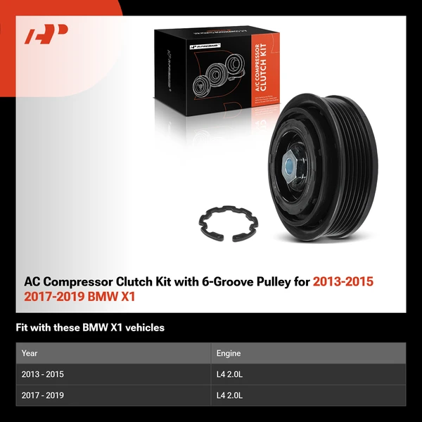 AC Compressor Clutch Kit with 6-Groove Pulley for 2013-2015 2017-2019 BMW X1