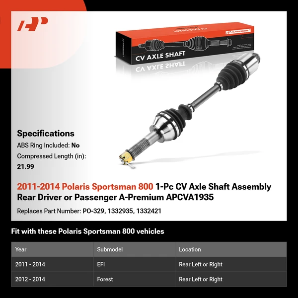 2011-2014 Polaris Sportsman 800 1-Pc CV Axle Shaft Assembly Rear Driver or Passenger A-Premium APCVA1935