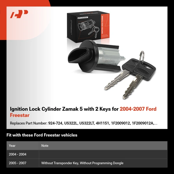 Ignition Lock Cylinder Zamak 5 with 2 Keys for 2004-2007 Ford Freestar