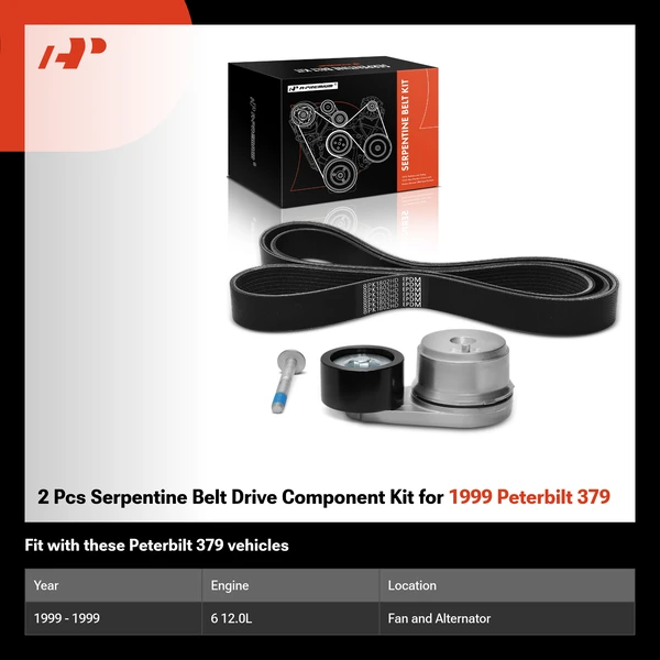2 Pcs Serpentine Belt Drive Component Kit for 1999 Peterbilt 379