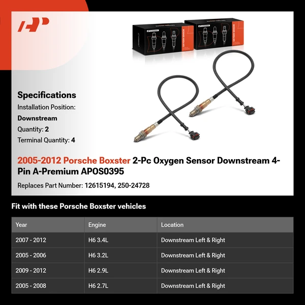 2005-2012 Porsche Boxster 2-Pc Oxygen Sensor Downstream 4-Pin A-Premium APOS0395