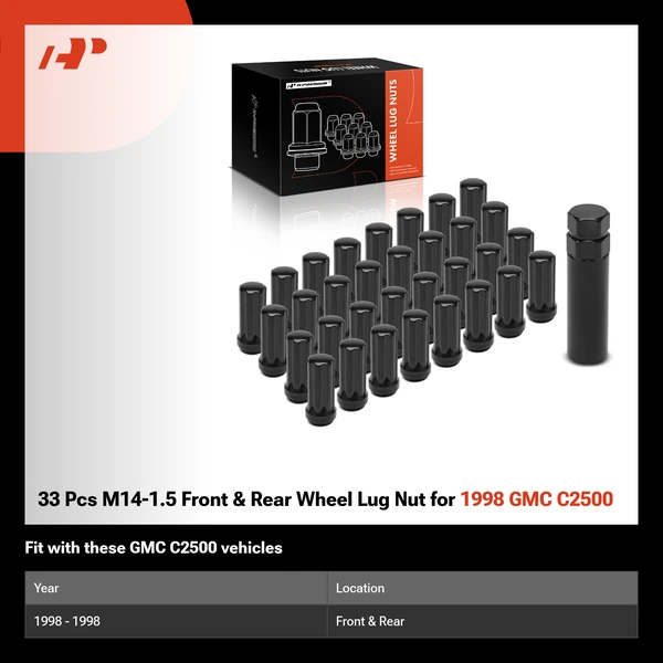 33 Pcs M14-1.5 Front & Rear Wheel Lug Nut for 1998 GMC C2500