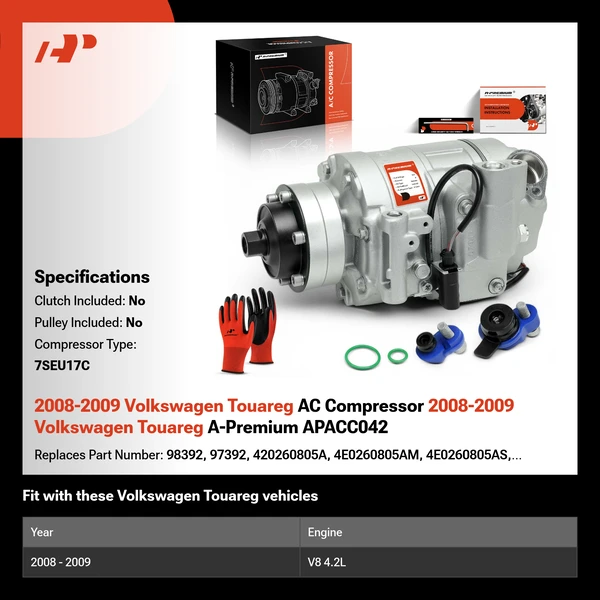2008-2009 Volkswagen Touareg AC Compressor 2008-2009 Volkswagen Touareg A-Premium APACC042
