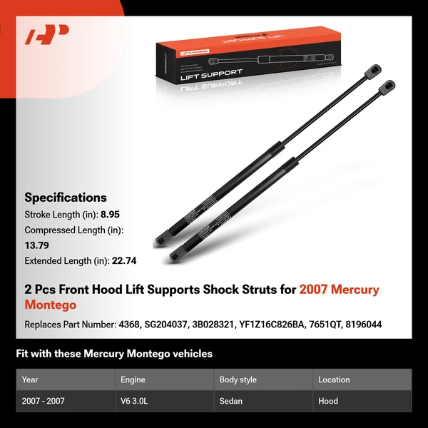 2 Pcs Front Hood Lift Supports Shock Struts for 2007 Mercury Montego