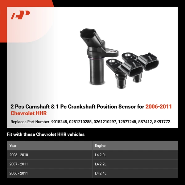 2 Pcs Camshaft & 1 Pc Crankshaft Position Sensor for 2006-2011 Chevrolet HHR