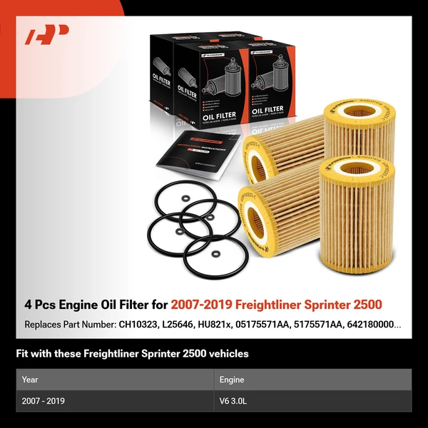 4 Pcs Engine Oil Filter for 2007-2019 Freightliner Sprinter 2500