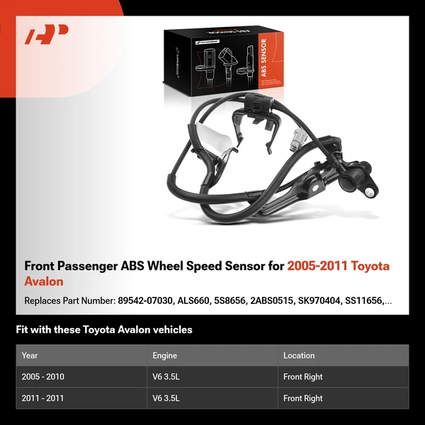 Front Passenger ABS Wheel Speed Sensor for 2005-2011 Toyota Avalon